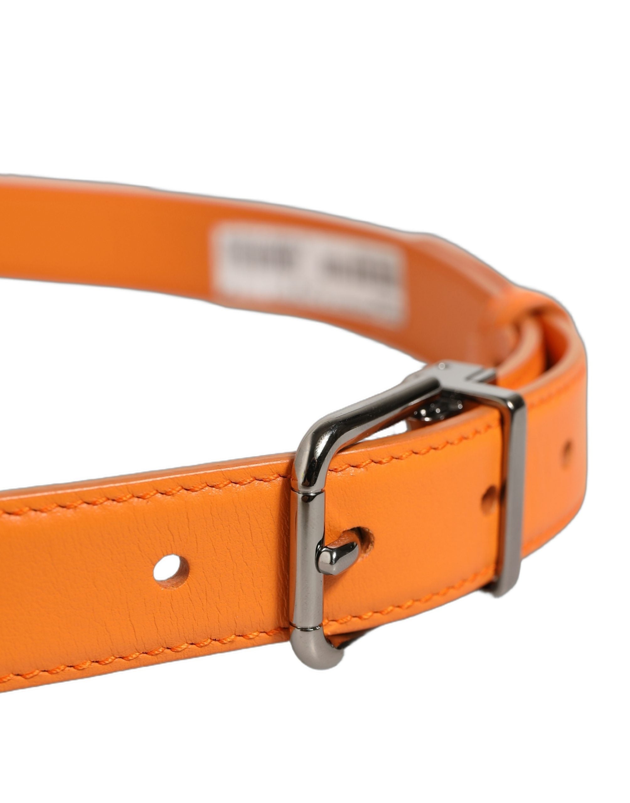 Dolce & Gabbana Orange Leather Silver Tone Metal Buckle Belt