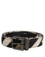 Dolce & Gabbana Black Ivory Silver Tone Metal Buckle Belt