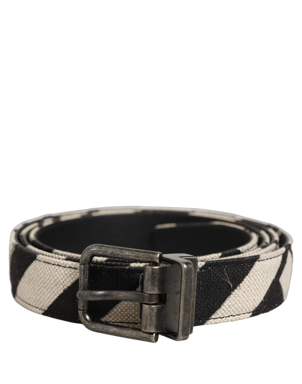 Dolce & Gabbana Black Ivory Silver Tone Metal Buckle Belt