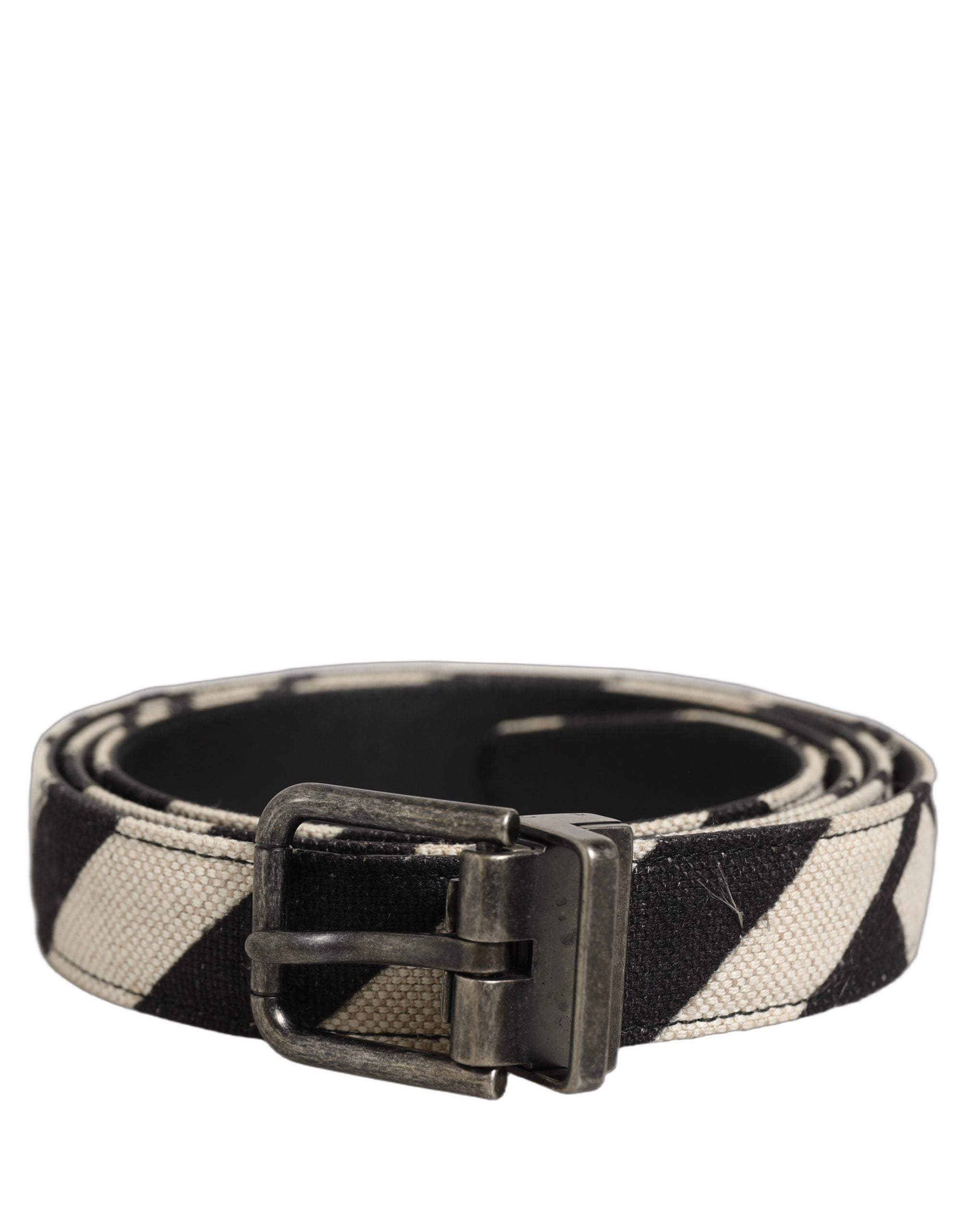 Dolce & Gabbana Black Ivory Silver Tone Metal Buckle Belt