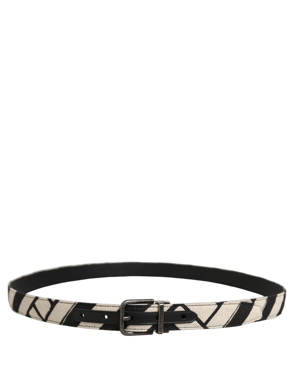 Dolce & Gabbana Black Ivory Silver Tone Metal Buckle Belt
