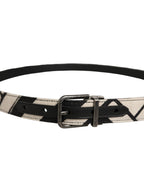 Dolce & Gabbana Black Ivory Silver Tone Metal Buckle Belt
