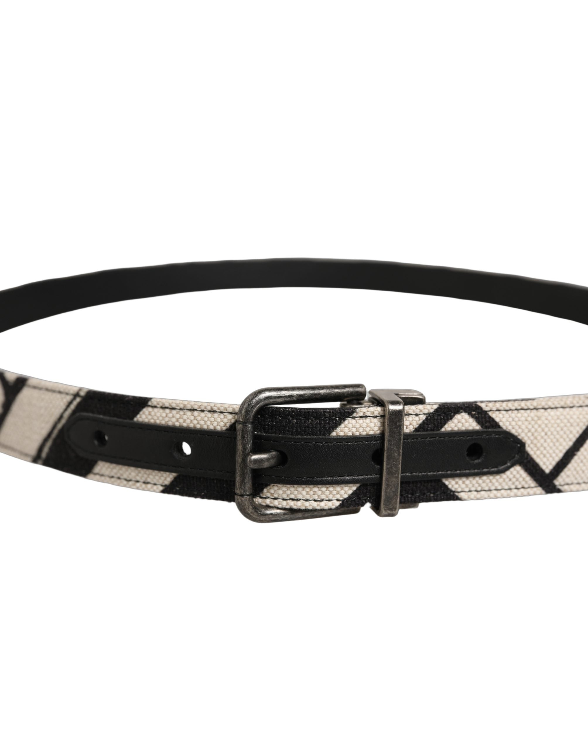 Dolce & Gabbana Black Ivory Silver Tone Metal Buckle Belt