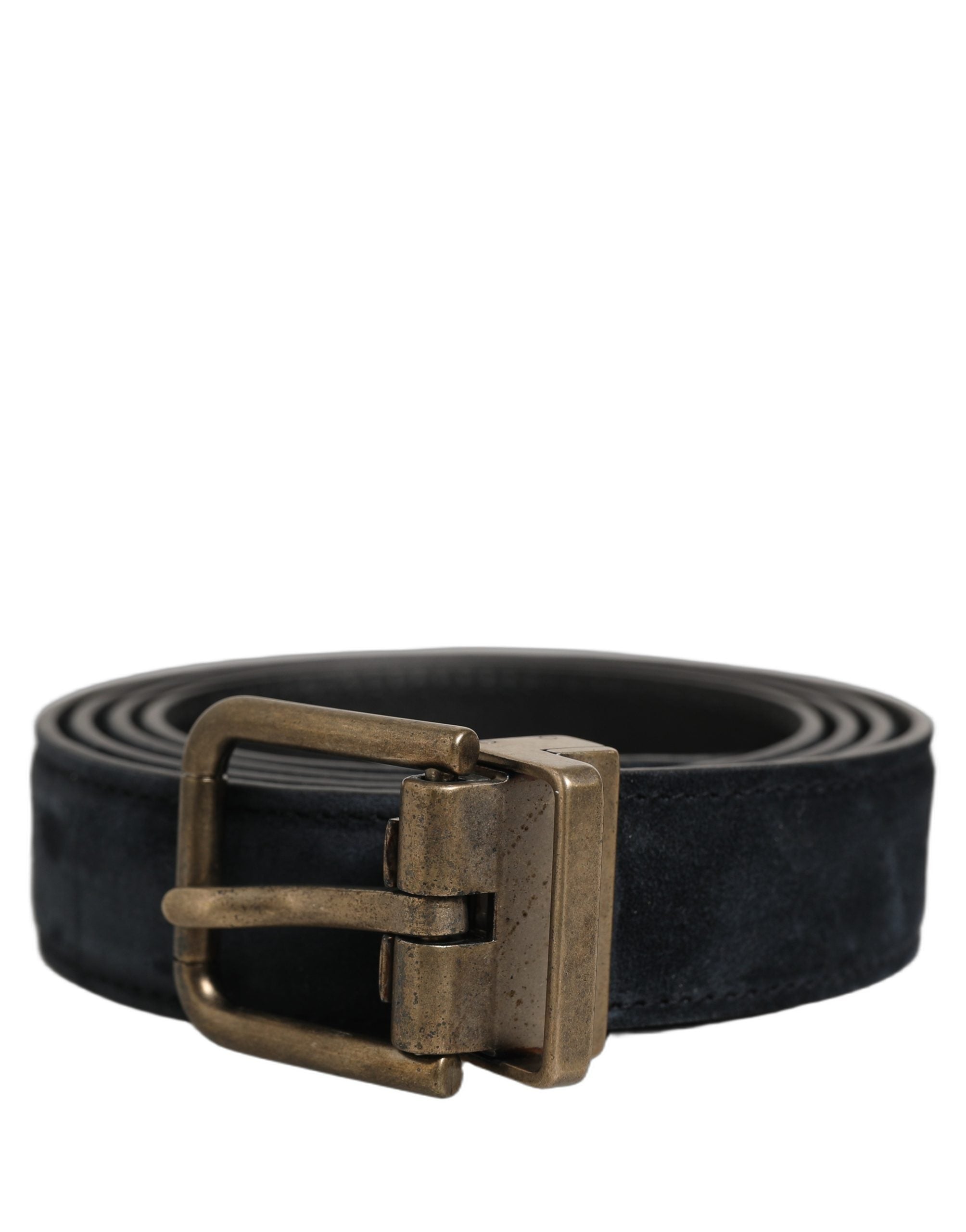 Dolce & Gabbana Men Black Leather Gold Tone Metal Buckle Belt