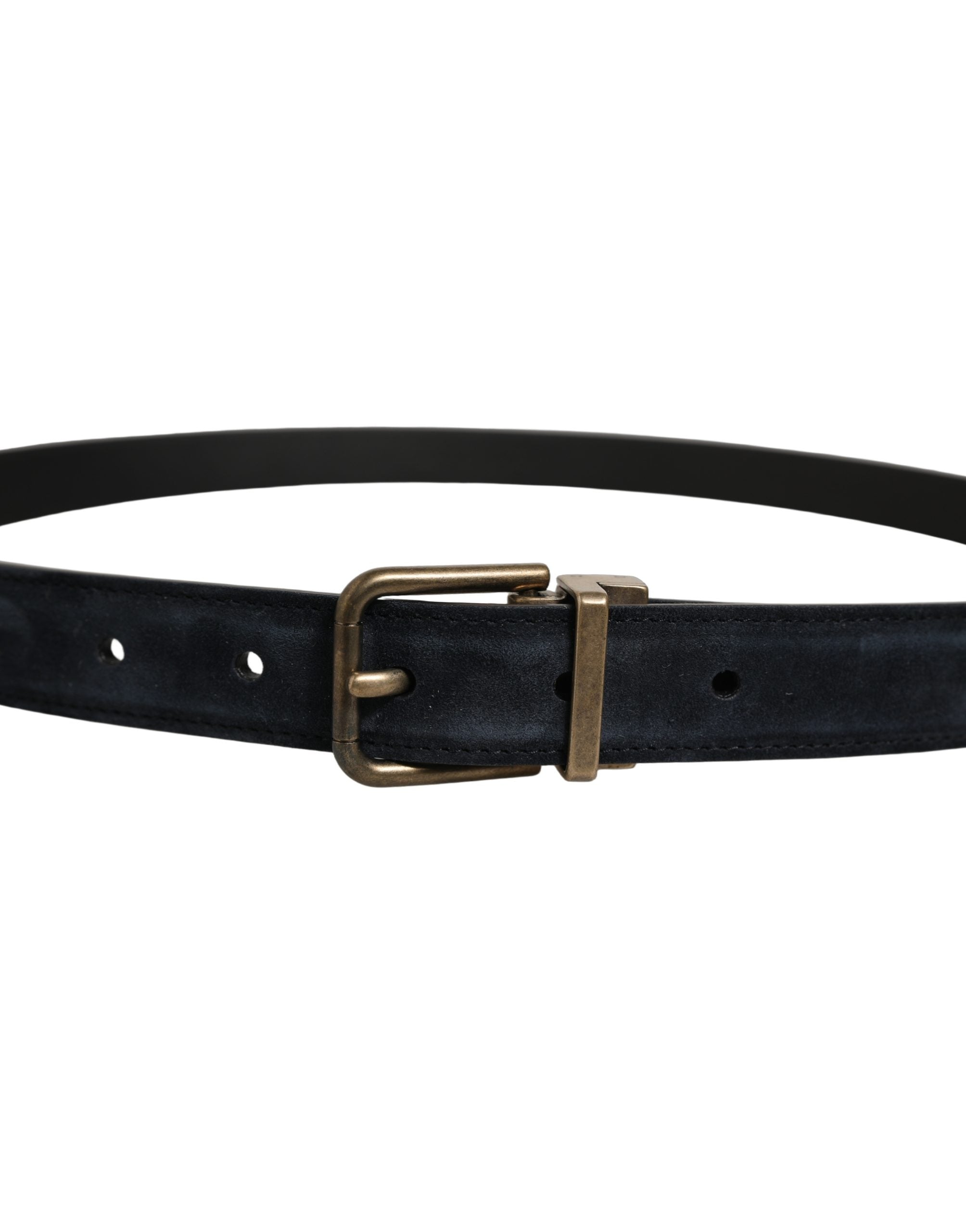 Dolce & Gabbana Men Black Leather Gold Tone Metal Buckle Belt