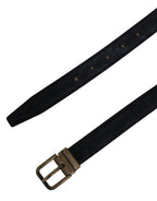 Dolce & Gabbana Men Black Leather Gold Tone Metal Buckle Belt