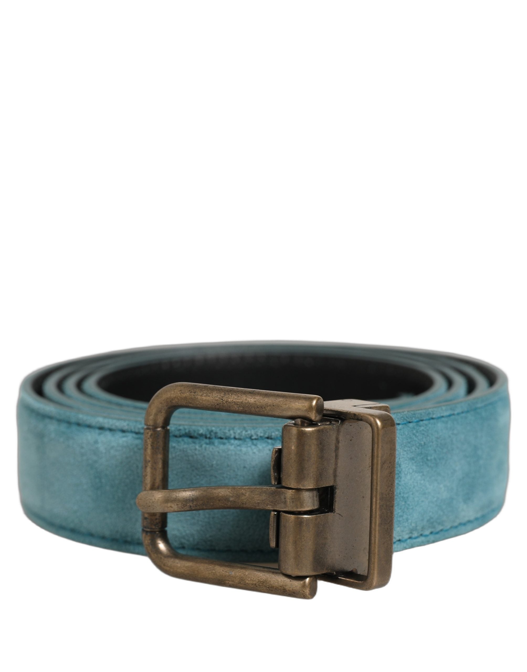 Dolce & Gabbana Men Blue Suede Gold Tone Metal Buckle Belt