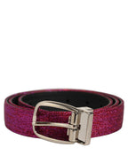 Dolce & Gabbana Men Fuchsia Glitter Silver Metal Buckle Belt
