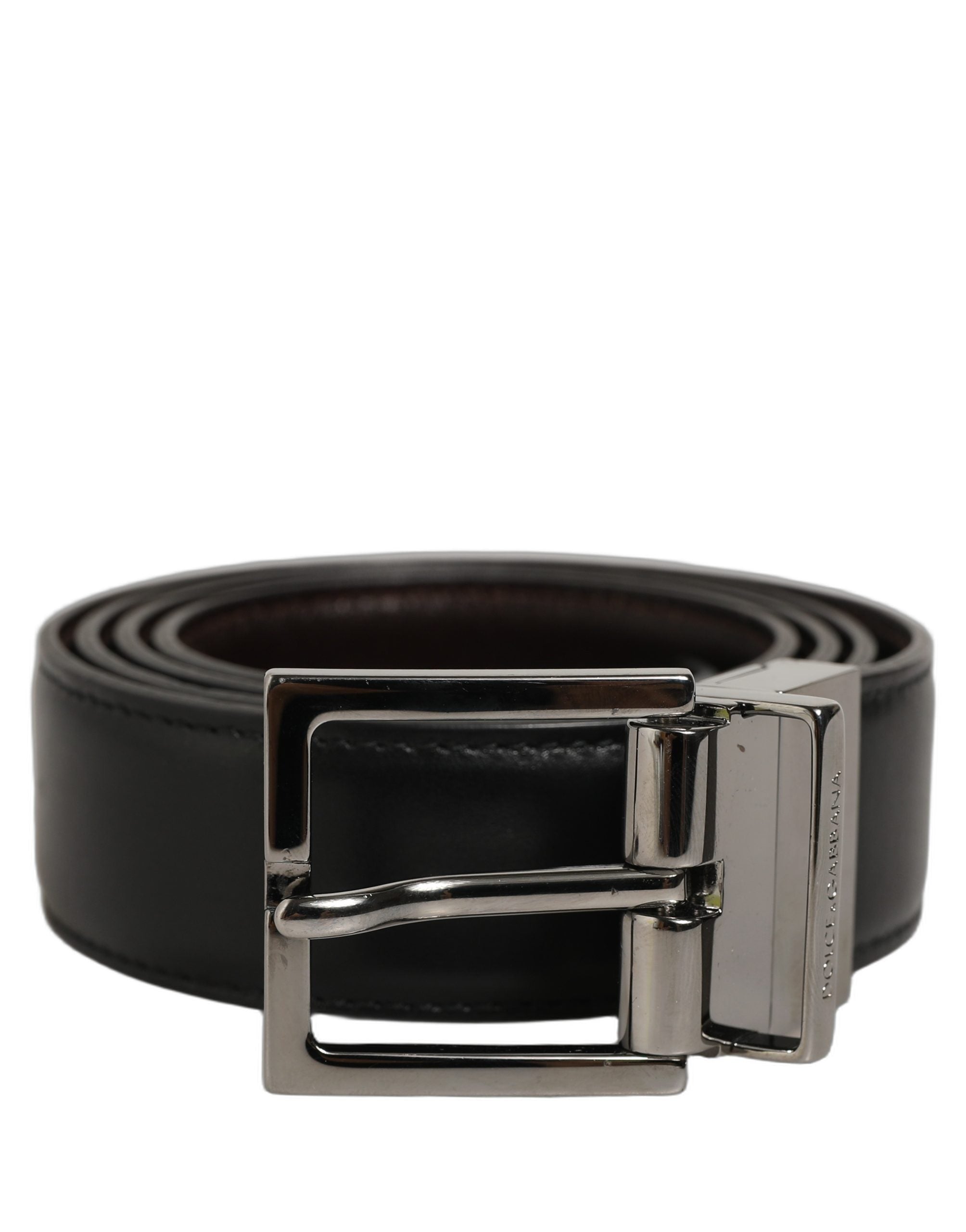 Dolce & Gabbana Black Classic Leather Silver Tone Buckle Belt