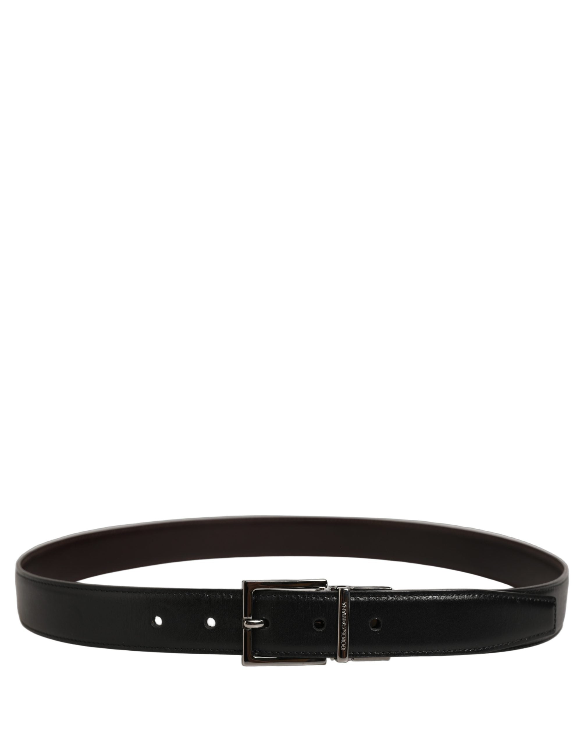Dolce & Gabbana Black Classic Leather Silver Tone Buckle Belt