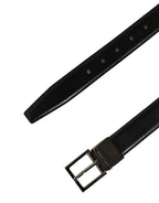 Dolce & Gabbana Black Classic Leather Silver Tone Buckle Belt