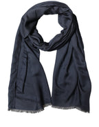 Dolce & Gabbana Dark Blue Modal Frayed Edge Lace Stole Scarf