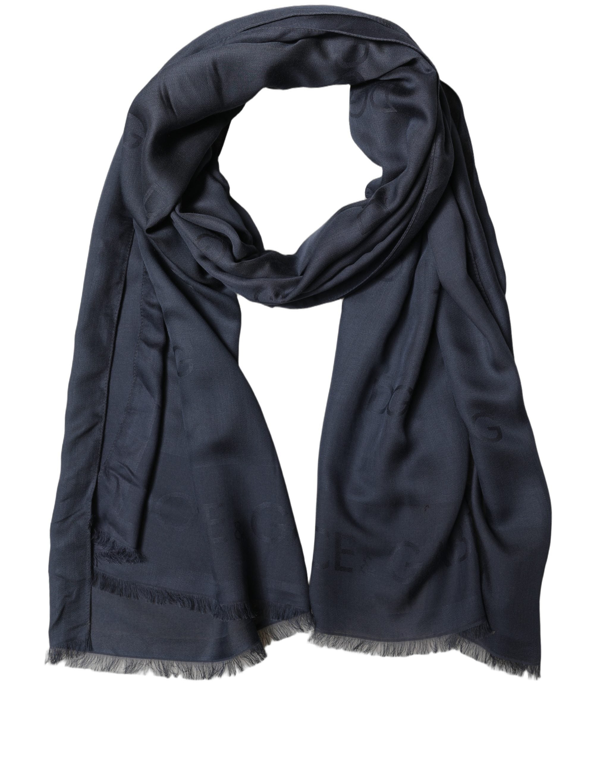 Dolce & Gabbana Dark Blue Modal Frayed Edge Lace Stole Scarf