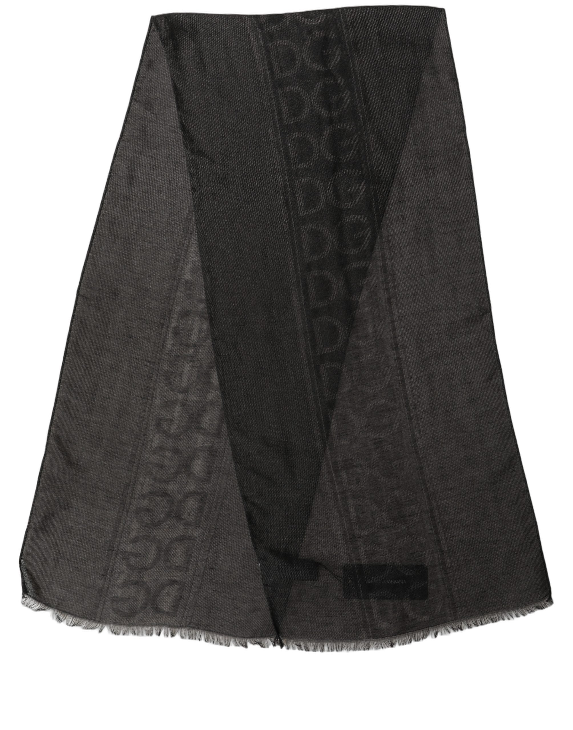 Dolce & Gabbana Black DG Logo Fringed Edge Lace Stole Scarf