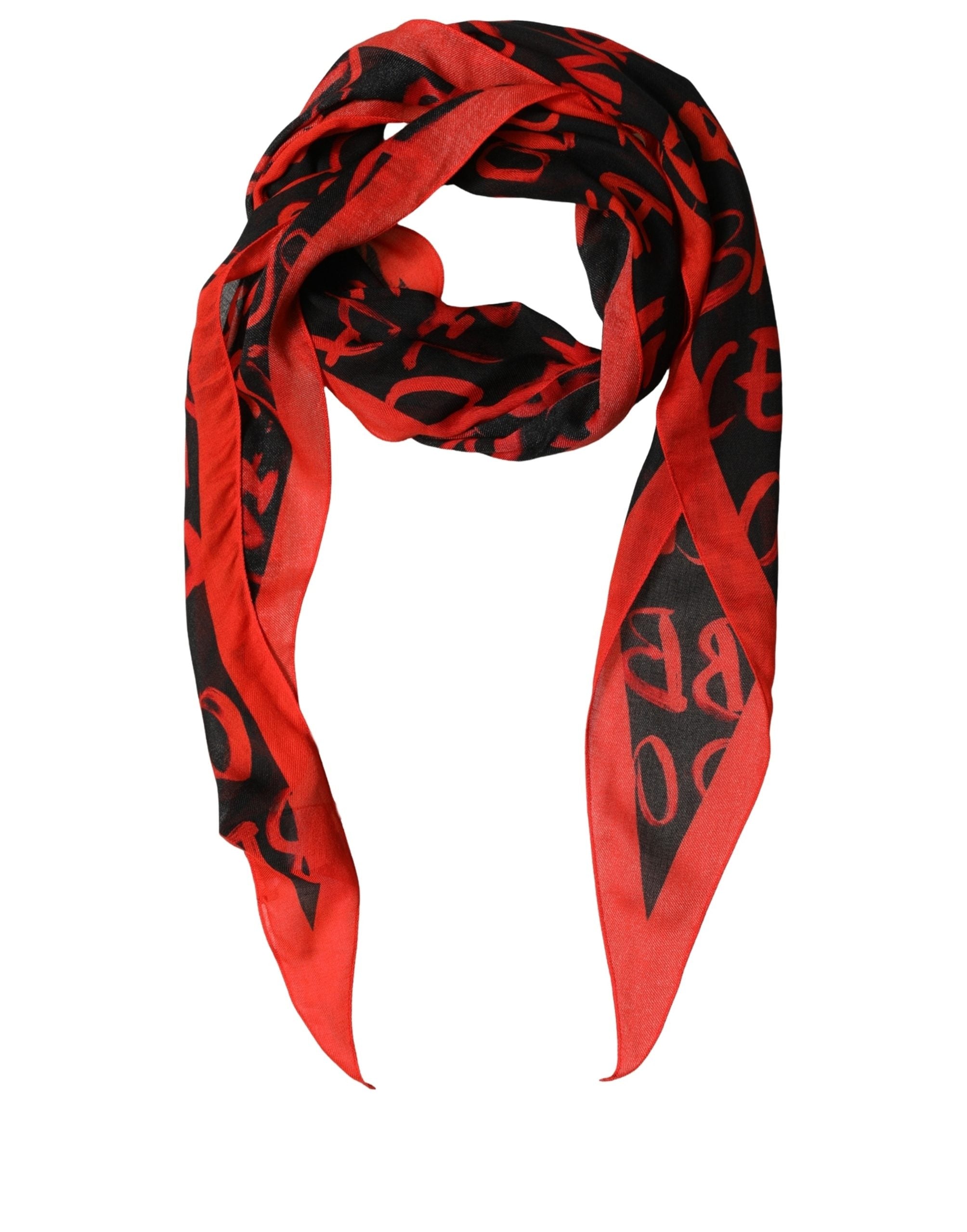 Dolce & Gabbana Men Red Black Graffiti Logo Lace Stole Scarf
