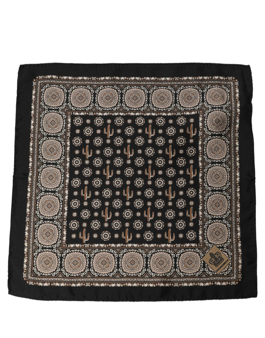 Dolce & Gabbana Black Cactus Silk Pocket Square Foulard Scarf