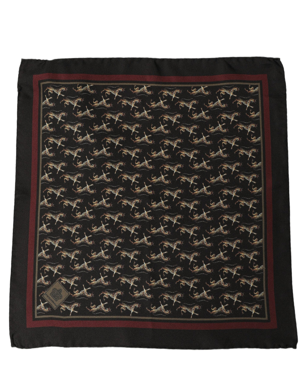 Dolce & Gabbana Black Horse Silk Pocket Square Foulard Scarf