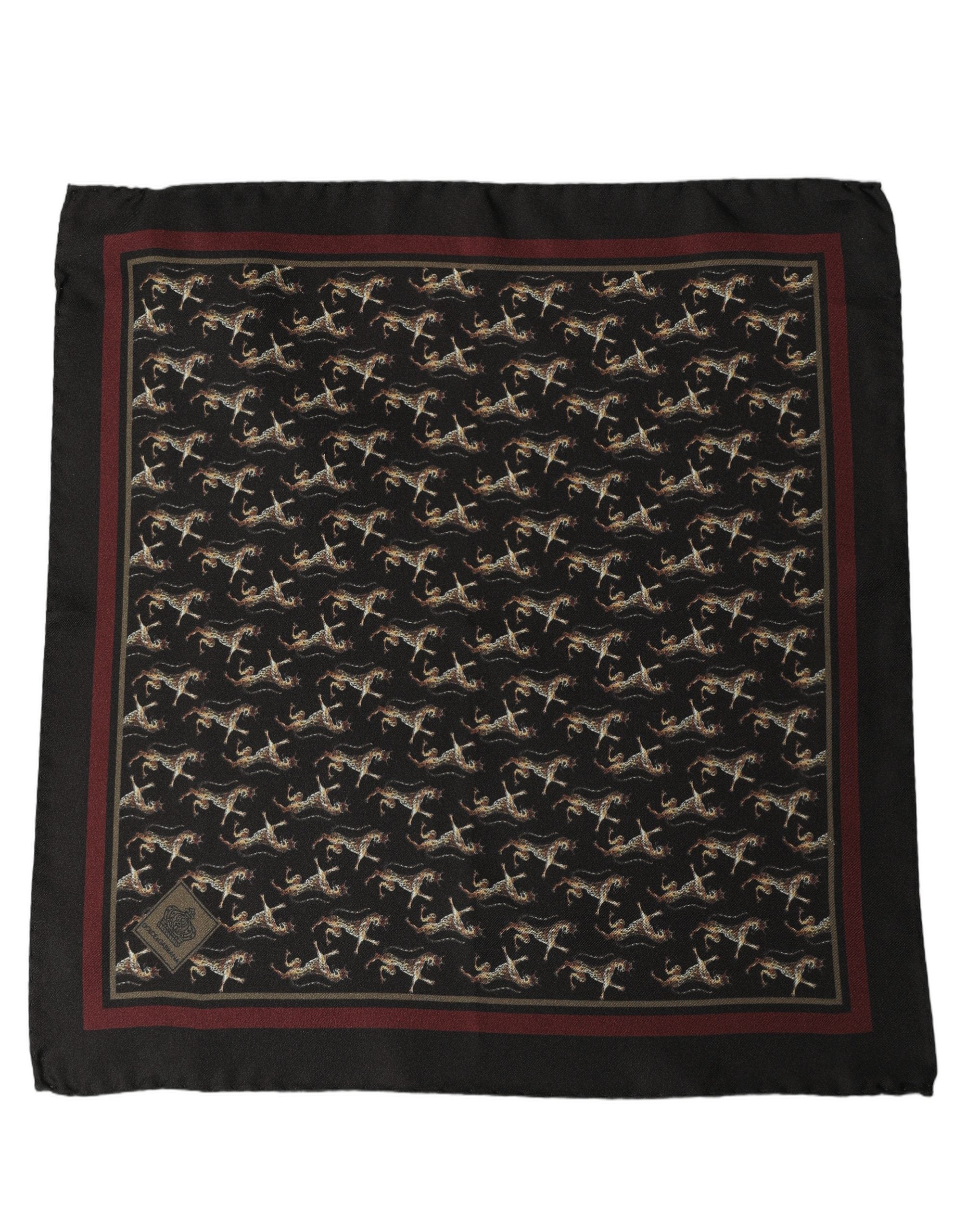 Dolce & Gabbana Black Horse Silk Pocket Square Foulard Scarf