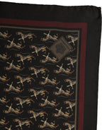 Dolce & Gabbana Black Horse Silk Pocket Square Foulard Scarf