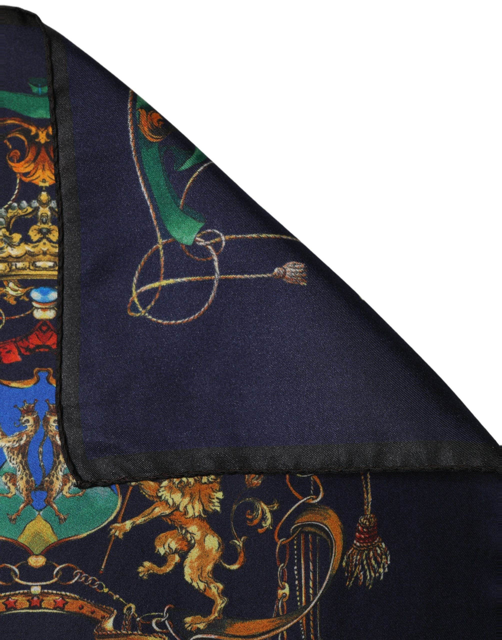 Dolce & Gabbana Navy Blue Heraldic Silk Square Foulard Scarf