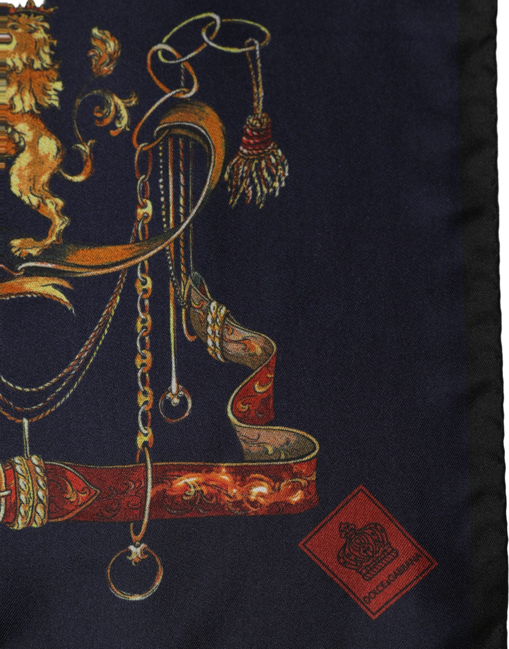 Dolce & Gabbana Navy Blue Heraldic Silk Square Foulard Scarf