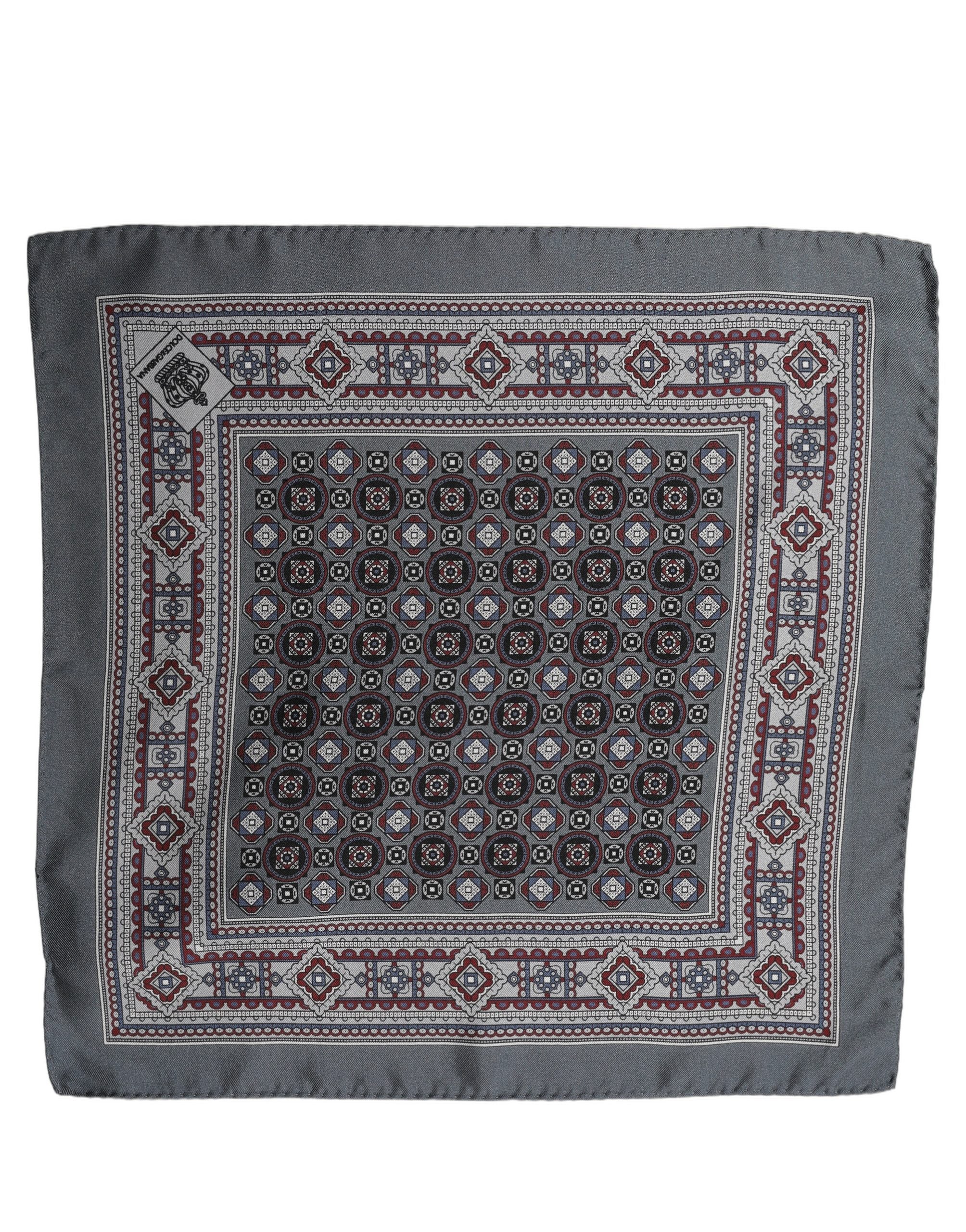 Dolce & Gabbana Gray Geometric Pocket Square Foulard Scarf