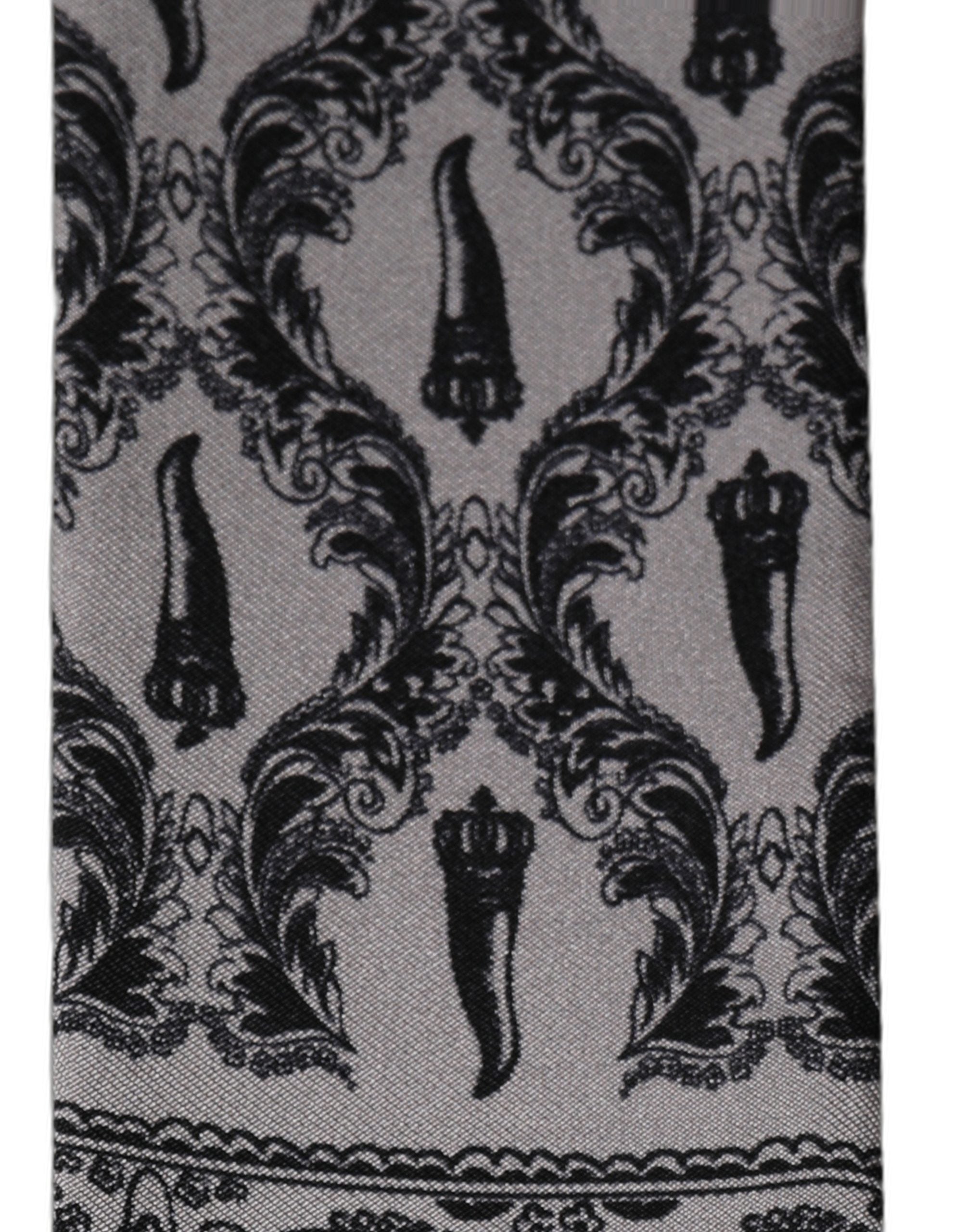 Dolce & Gabbana Gray Baroque Silk Fringed Skinny Foulard Scarf