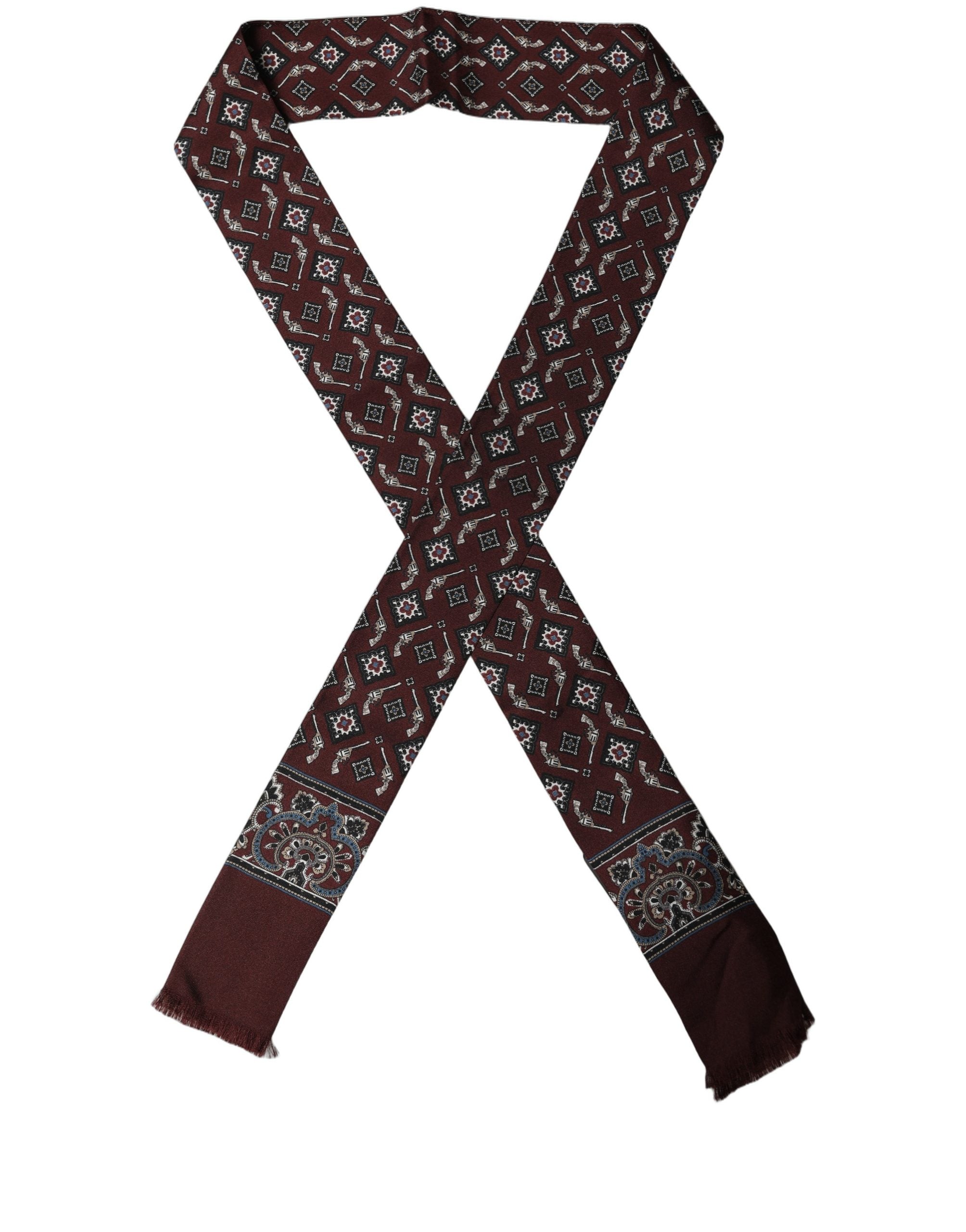 Dolce & Gabbana Burgundy Skinny Twilly Fringed Foulard Scarf