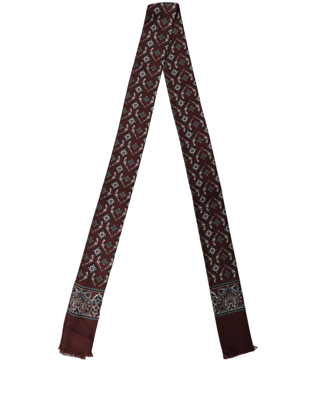 Dolce & Gabbana Burgundy Skinny Twilly Fringed Foulard Scarf