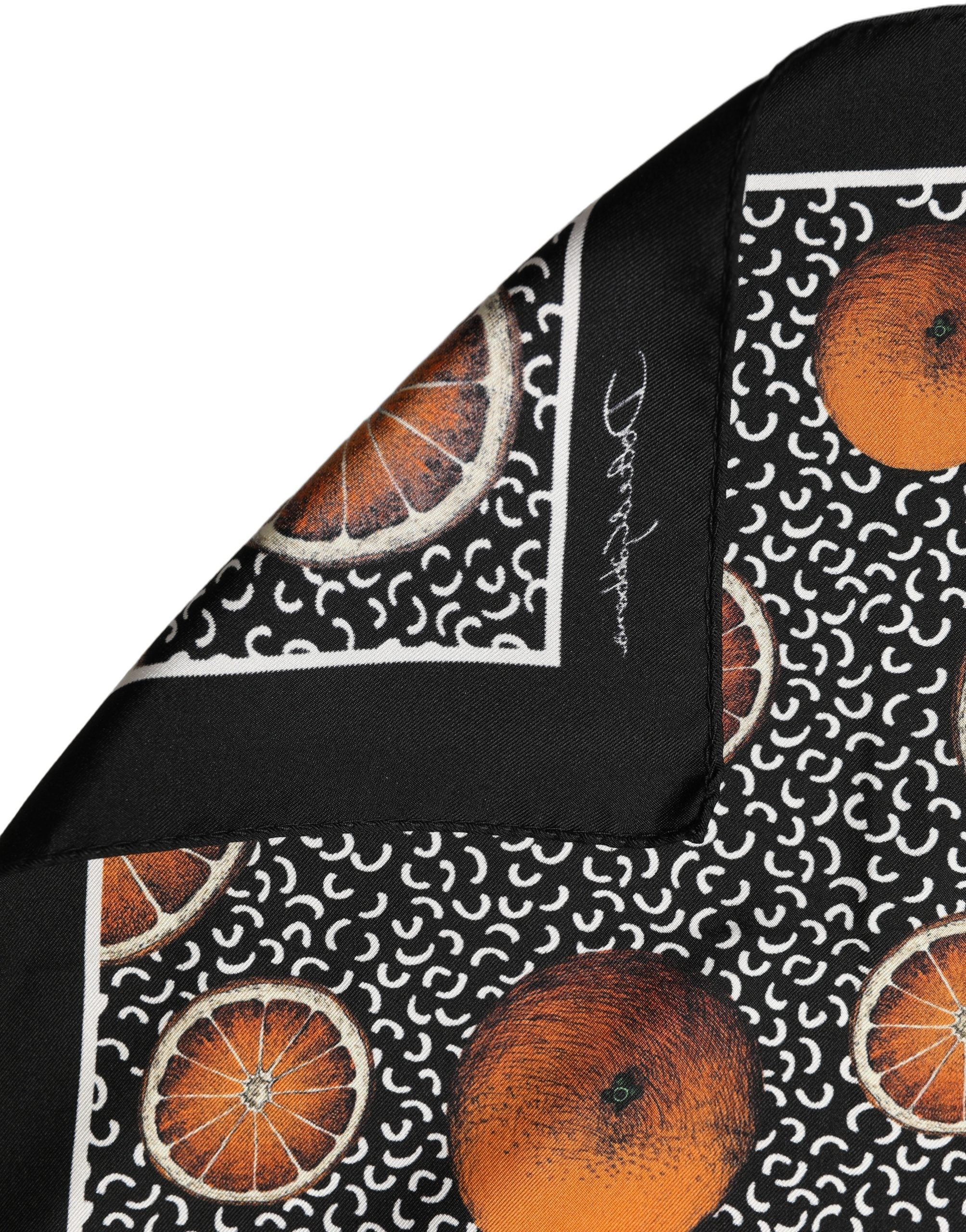Dolce & Gabbana Black Silk Orange Pocket Square Foulard Scarf