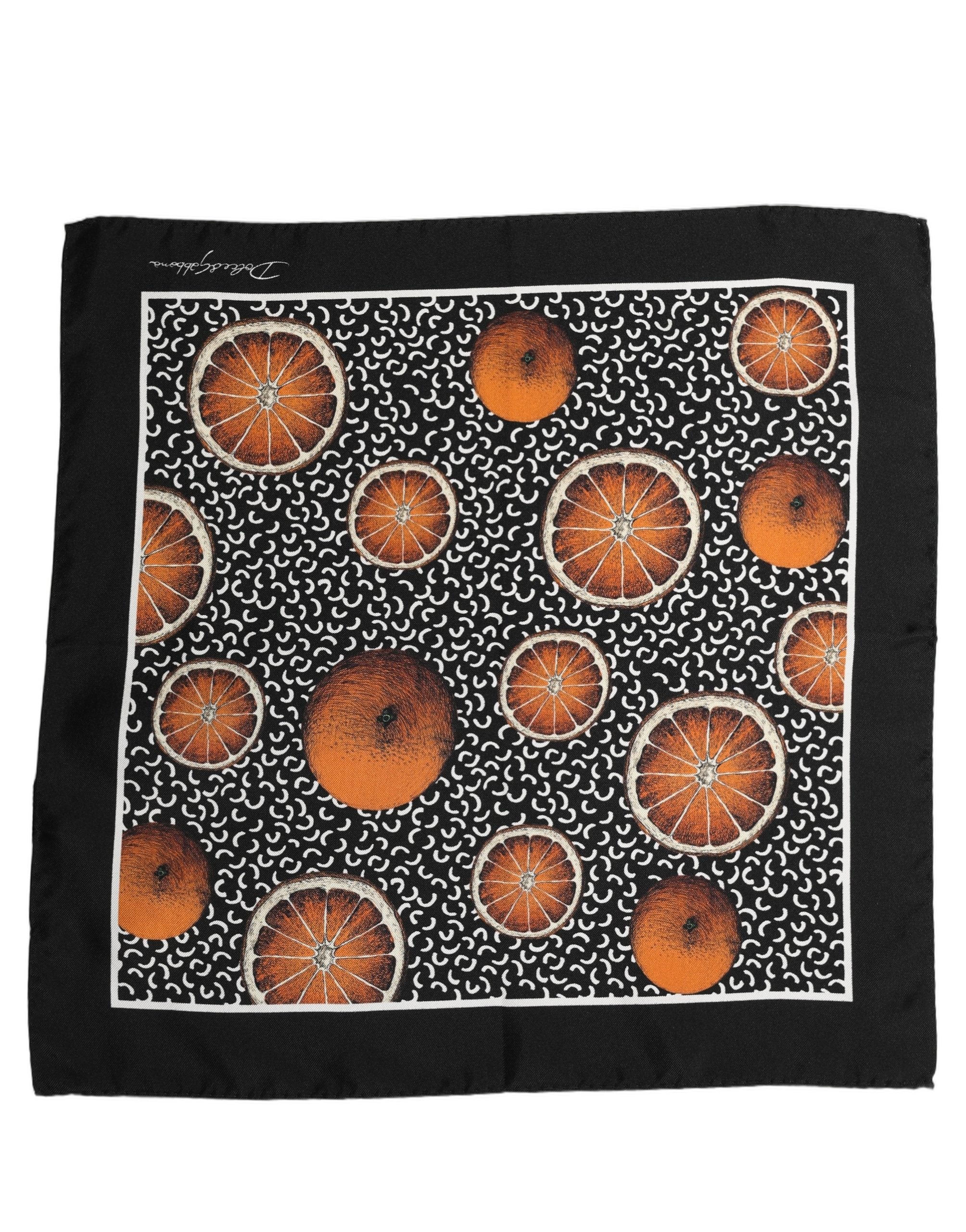 Dolce & Gabbana Black Silk Orange Pocket Square Foulard Scarf