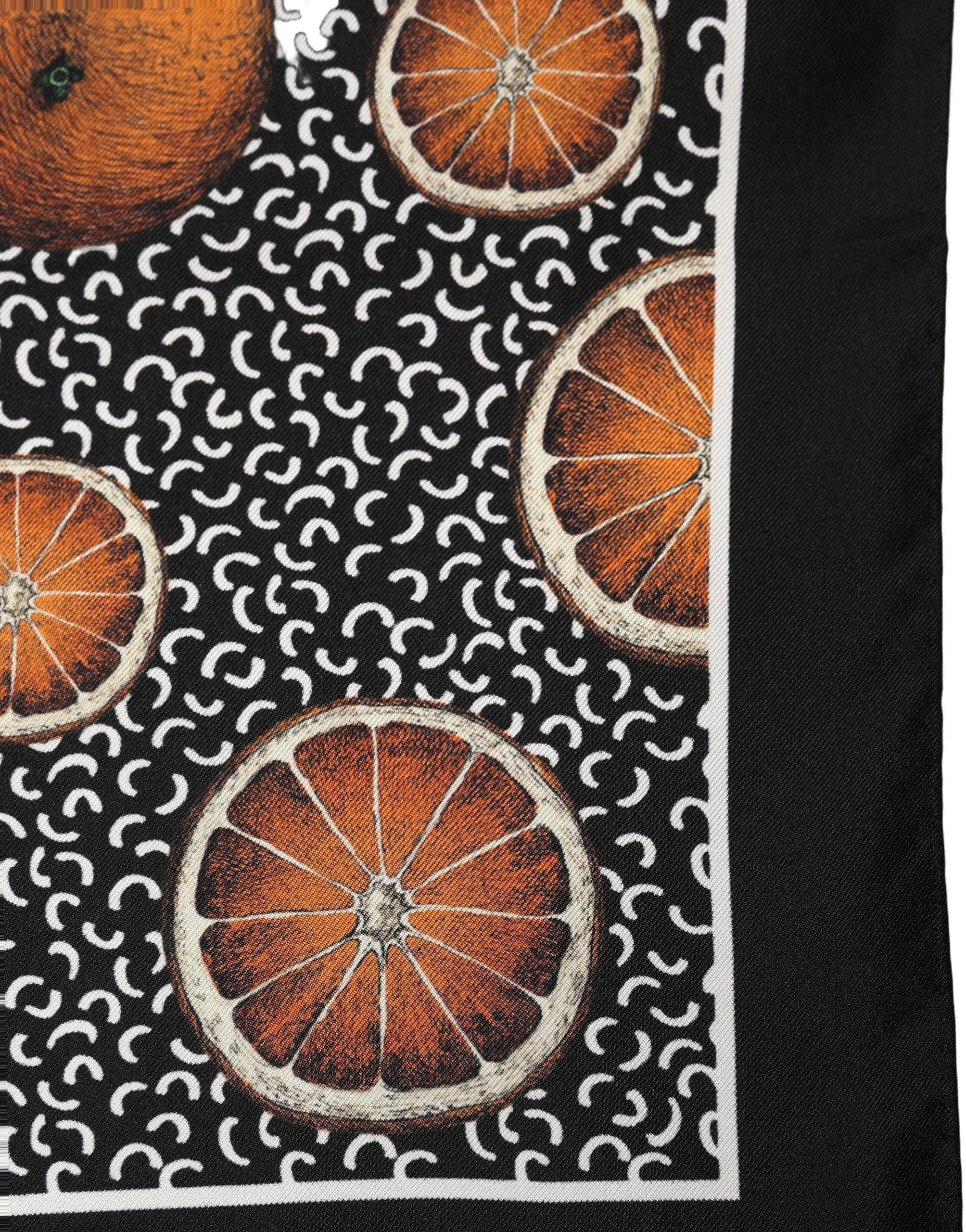 Dolce & Gabbana Black Silk Orange Pocket Square Foulard Scarf