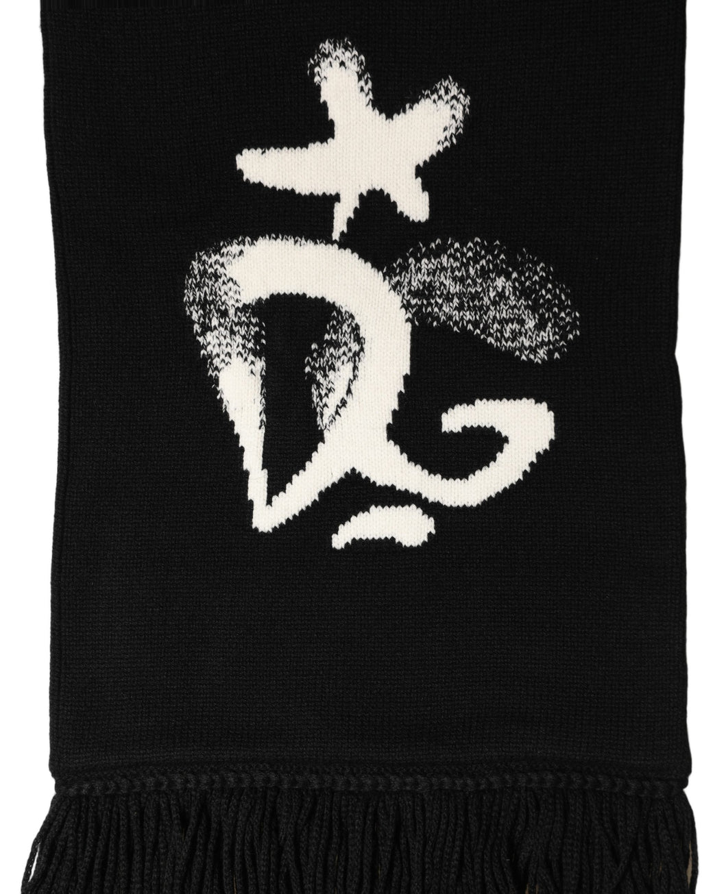 Dolce & Gabbana Black Cashmere Knitted Fringed Foulard Scarf