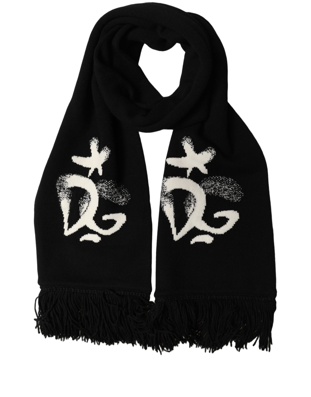 Dolce & Gabbana Black Cashmere Knitted Fringed Foulard Scarf