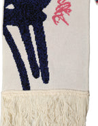 Dolce & Gabbana White Graphic Cashmere Fringed Shawl Scarf
