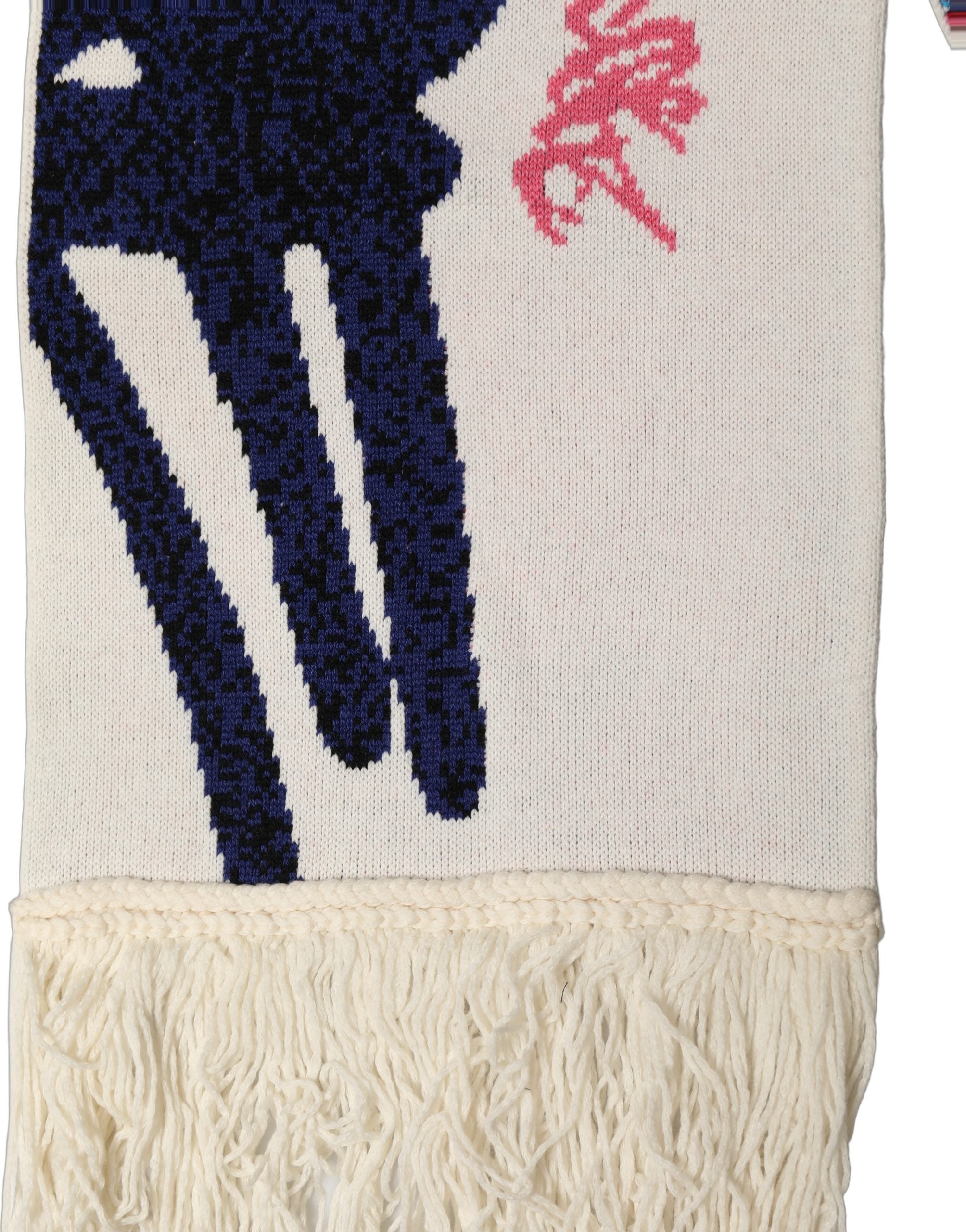 Dolce & Gabbana White Graphic Cashmere Fringed Shawl Scarf