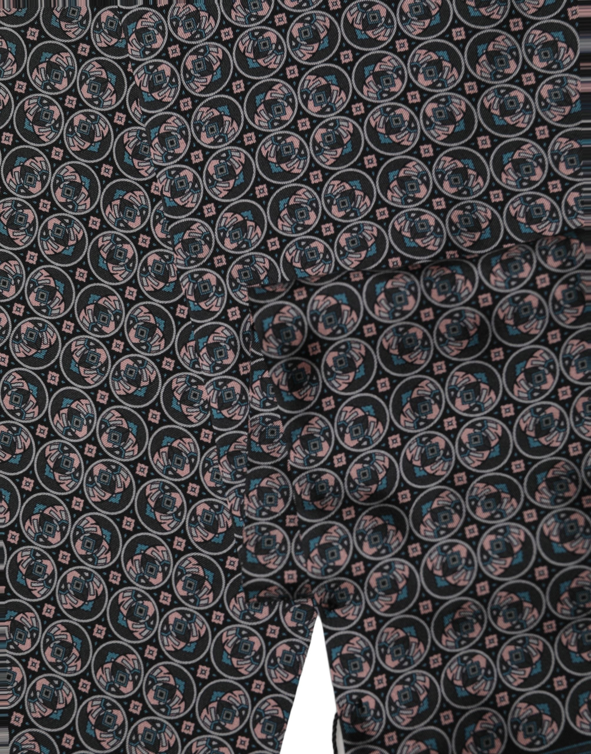 Dolce & Gabbana Black Silk Geometric Fringed Neck Shawl Scarf