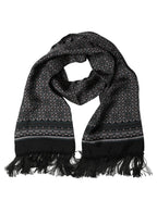 Dolce & Gabbana Black Silk Geometric Fringed Neck Shawl Scarf
