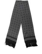 Dolce & Gabbana Black Silk Geometric Fringed Neck Shawl Scarf