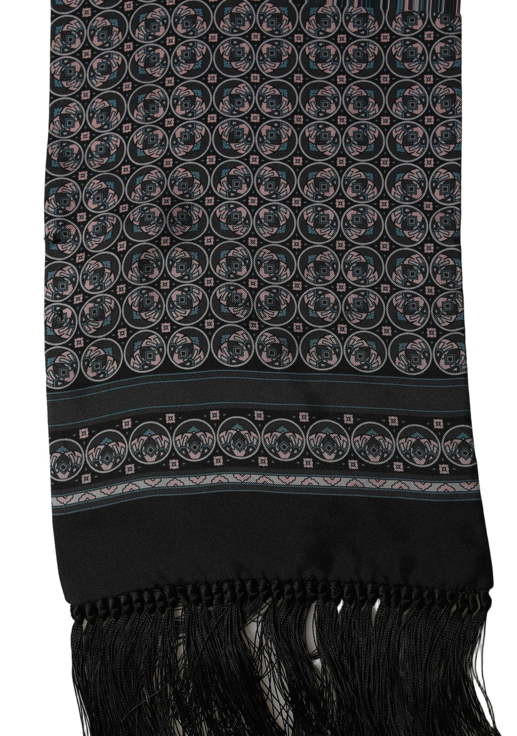 Dolce & Gabbana Black Silk Geometric Fringed Neck Shawl Scarf
