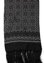 Dolce & Gabbana Black Silk Geometric Fringed Neck Shawl Scarf