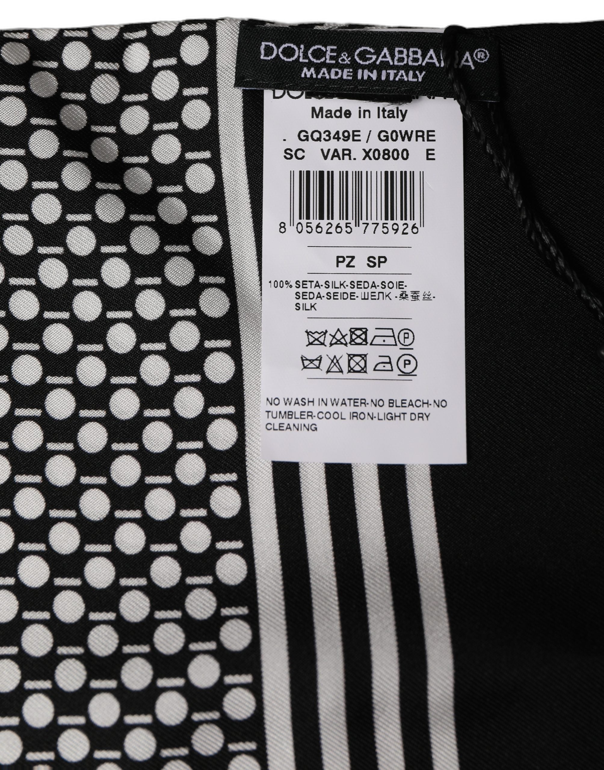 Dolce & Gabbana Black White Geometric Silk Neck Shawl Scarf