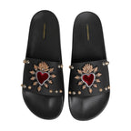 Dolce & Gabbana Black Heart Patch Rubber Calfskin Slippers Shoes