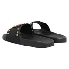 Dolce & Gabbana Black Heart Patch Rubber Calfskin Slippers Shoes