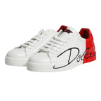 Dolce & Gabbana White Red Leather Logo Portofino Sneakers Shoes