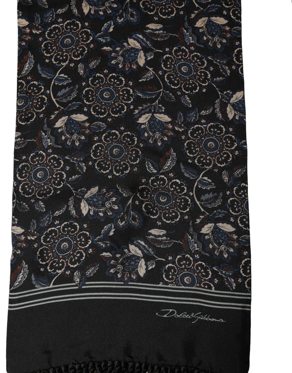 Dolce & Gabbana Black Silk Floral Paisley Fringed Shawl Scarf