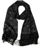 Dolce & Gabbana Black Silk Floral Paisley Fringed Shawl Scarf
