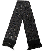 Dolce & Gabbana Black Silk Floral Paisley Fringed Shawl Scarf