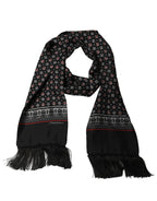 Dolce & Gabbana Black Silk Crown Fringed Neck Shawl Scarf