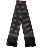 Dolce & Gabbana Black Silk Crown Fringed Neck Shawl Scarf